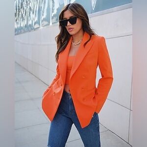 Express Conscious Edit Structured Red Orange Double Breasted Blazer Size M